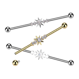 Gold Starburst Titanium Industrial Barbell (14g)