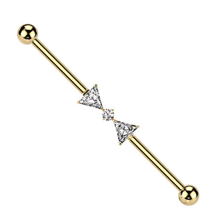 Gold CZ Bow Titanium Industrial Barbell (14g)