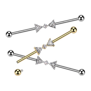 Gold CZ Bow Titanium Industrial Barbell (14g)