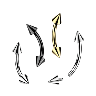Titanium Internally Threaded Curved Barbell With Spike Ends