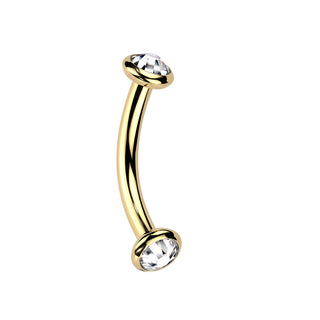 Gold Titanium Bezel Set Curved Barbell (16g)