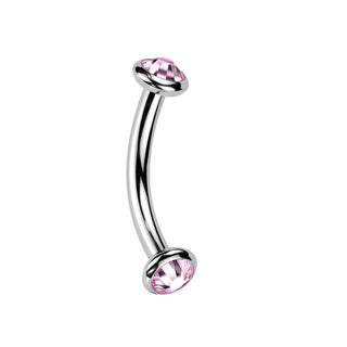 Pink Titanium Bezel Set Curved Barbell (16g)