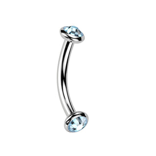 Aqua Titanium Bezel Set Curved Barbell (16g)