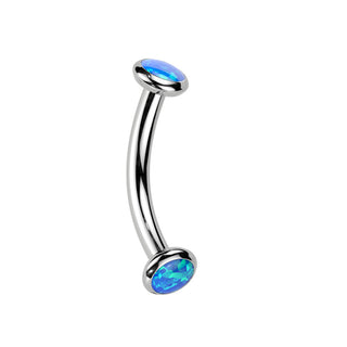 Blue Opal Titanium Bezel Set Curved Barbell (16g)