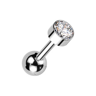 Silver Titanium Bezel Set Barbell Stud (16g)