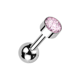 Pink Titanium Bezel Set Barbell Stud (16g)