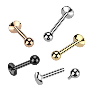 Titanium Flatback Labret Stud with 4mm Convex Base, Internally Threaded