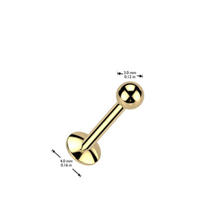 Titanium Flatback Labret Stud with 4mm Convex Base, Internally Threaded
