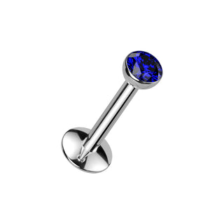 Blue Titanium CZ Flatback Stud - Long Thread (16g)