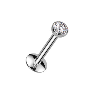 Silver Titanium CZ Flatback Stud - Long Thread (18g-16g)