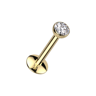 Gold Titanium CZ Flatback Stud - Long Thread (18g-16g)