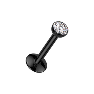 Black Titanium CZ Flatback Stud - Long Thread (16g)