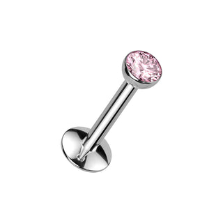 Pink Titanium CZ Flatback Stud - Long Thread (18g-16g)