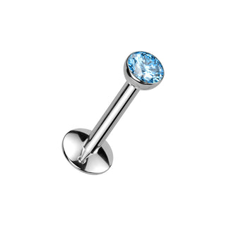 Aqua Titanium CZ Flatback Stud - Long Thread (18g-16g)