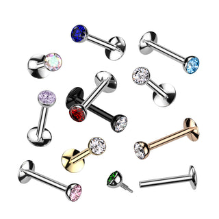 Black Titanium CZ Flatback Stud - Long Thread (16g)