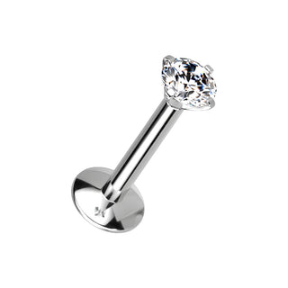 Silver Titanium CZ Claw Set Flatback Stud - Long Thread (18g-16g)