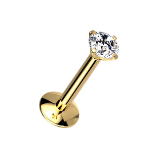 Gold Titanium CZ Claw Set Flatback Stud - Long Thread (16g)