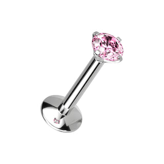 Pink Titanium CZ Claw Set Flatback Stud - Long Thread (16g)