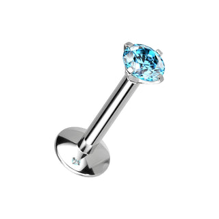 Aqua Titanium CZ Claw Set Flatback Stud - Long Thread (16g)