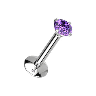 Tanzanite Titanium CZ Claw Set Flatback Stud - Long Thread (16g)