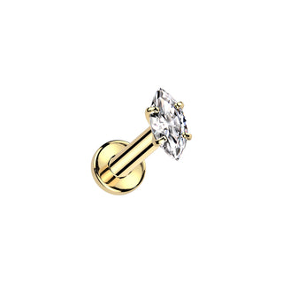 Gold Single Marquise Titanium Flatback Stud (16g)