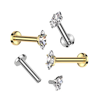 Gold Single Marquise Titanium Flatback Stud (16g)