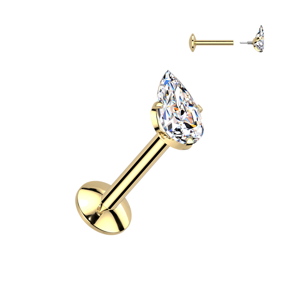 Gold Titanium Teardrop CZ Flatback Stud Long Thread (16g) – Highness
