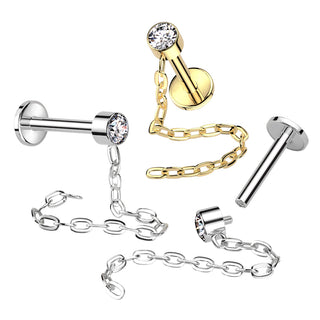 Titanium Chain Drop Flatback Stud (16g)