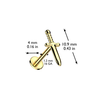 Gold Titanium Dagger Flat Back Stud (16g)