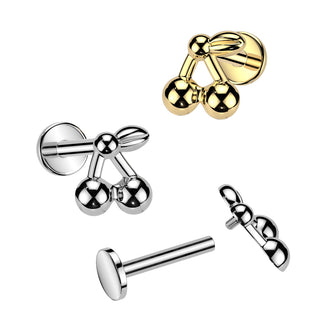 Gold Titanium Cherries Flat Back Stud (16g)