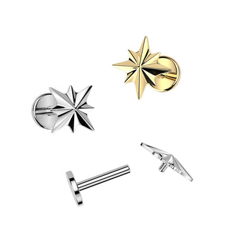 Titanium Starburst Flatback Stud with Internally Threaded Top - Silver