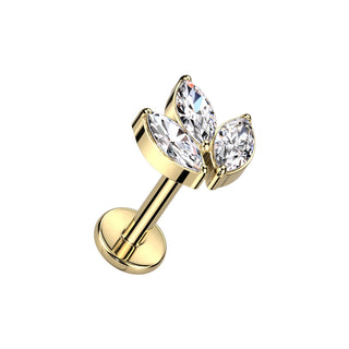 Gold Triple Marquise Titanium Flatback Stud (16g)