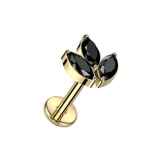 Gold & Black Triple Marquise Titanium Flatback Stud (16g)