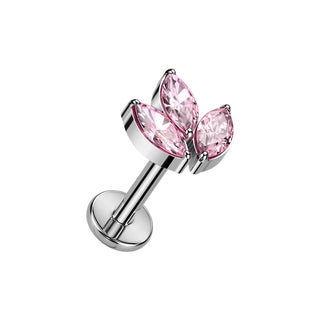 Pink Triple Marquise Titanium Flatback Stud (16g)