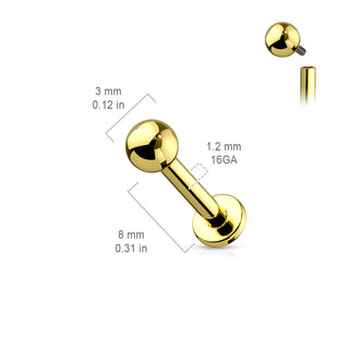 Gold Titanium Flatback Stud - Internal Thread (16g)