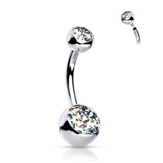 Silver Titanium Double Jewel Navel Barbell (14g)