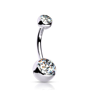 Silver Titanium Double Jewel Navel Barbell (14g)