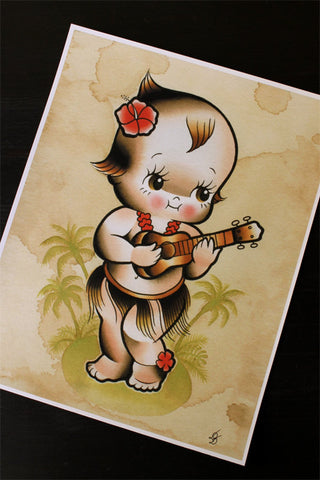 The Hawaiian Kewpie 11"x14" Tattoo Flash Print