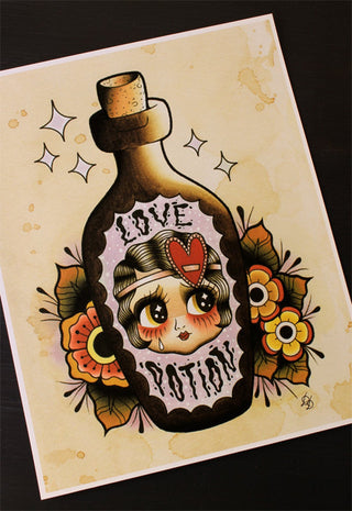 Love Potion Flapper Doll 11"x14" Tattoo Flash Print