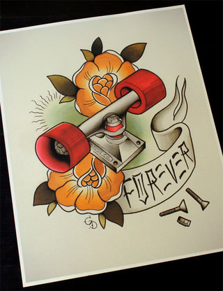 Dogtown Skateboard Forever A4 Tattoo Flash Print