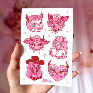 Pink Tattoo Flash Vinyl Sticker Sheet