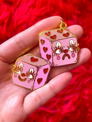Cutie Heart Dice Gold Plated Keychain