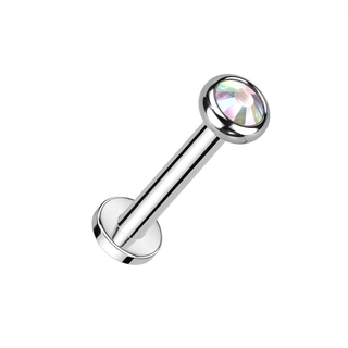 Titanium Internally Threaded Flat Back Stud with Bezel Set Crystal - Aurora