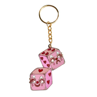 Cutie Heart Dice Gold Plated Keychain