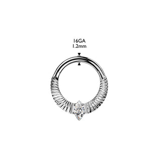 Titanium Hinged Segment Hoop Ring With Diamond Cuts & Marquise CZ