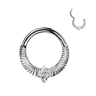 Titanium Hinged Segment Hoop Ring With Diamond Cuts & Marquise CZ