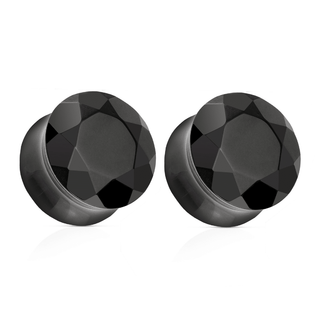 Faceted Black Agate Double Flare Plug (6mm-16mm)
