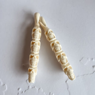 6mm Hand Carved Bone Skull Hangers - PAIR