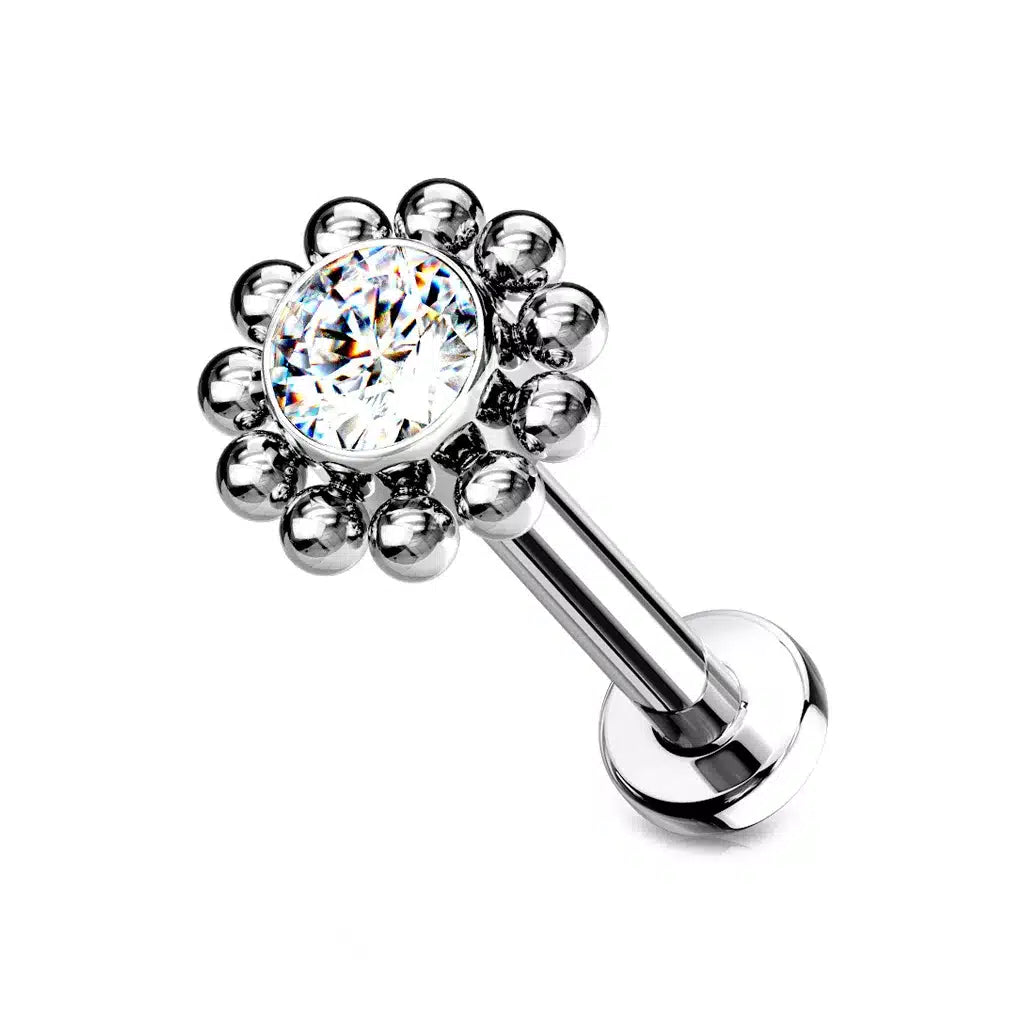 Titanium Threadless Silver Dahlia Flatback Stud (16g) – Highness