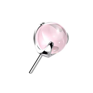 Titanium Threadless Pink Glass Ball Top